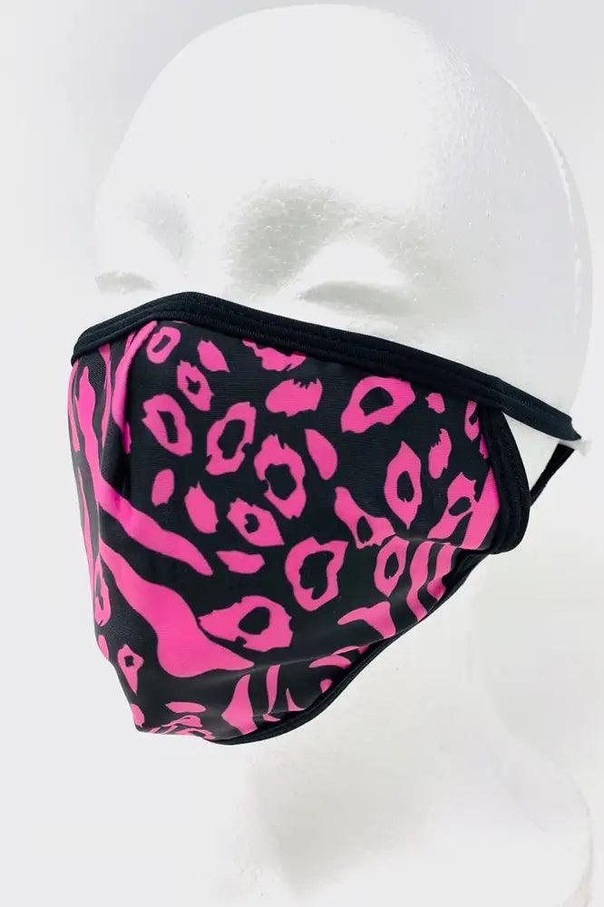 Black Fuchsia Leopard Print Washable Face Mask - AMIClubwear