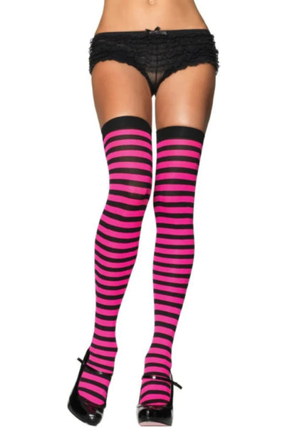 Black Fuchsia Striped Nylon Stockings - AMIClubwear