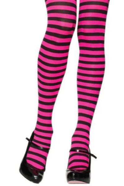 Black Fuchsia Striped Nylon Stockings - AMIClubwear