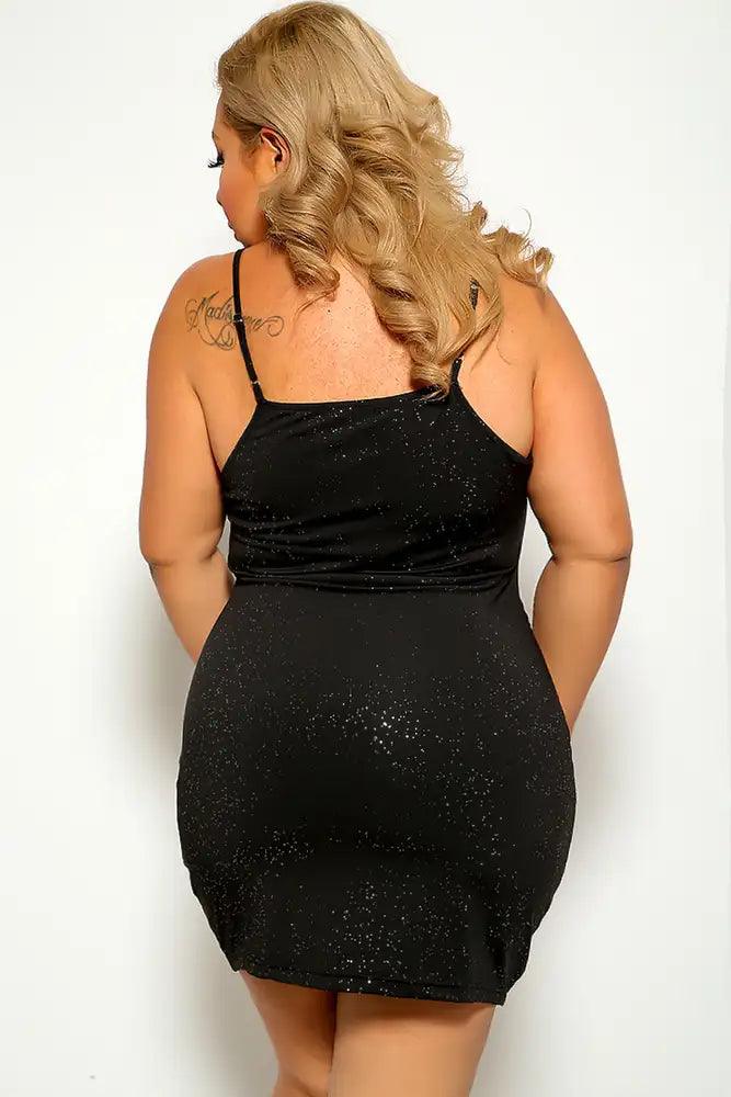 Black Glittery Sleeveless Plus Size Party Dress - AMIClubwear