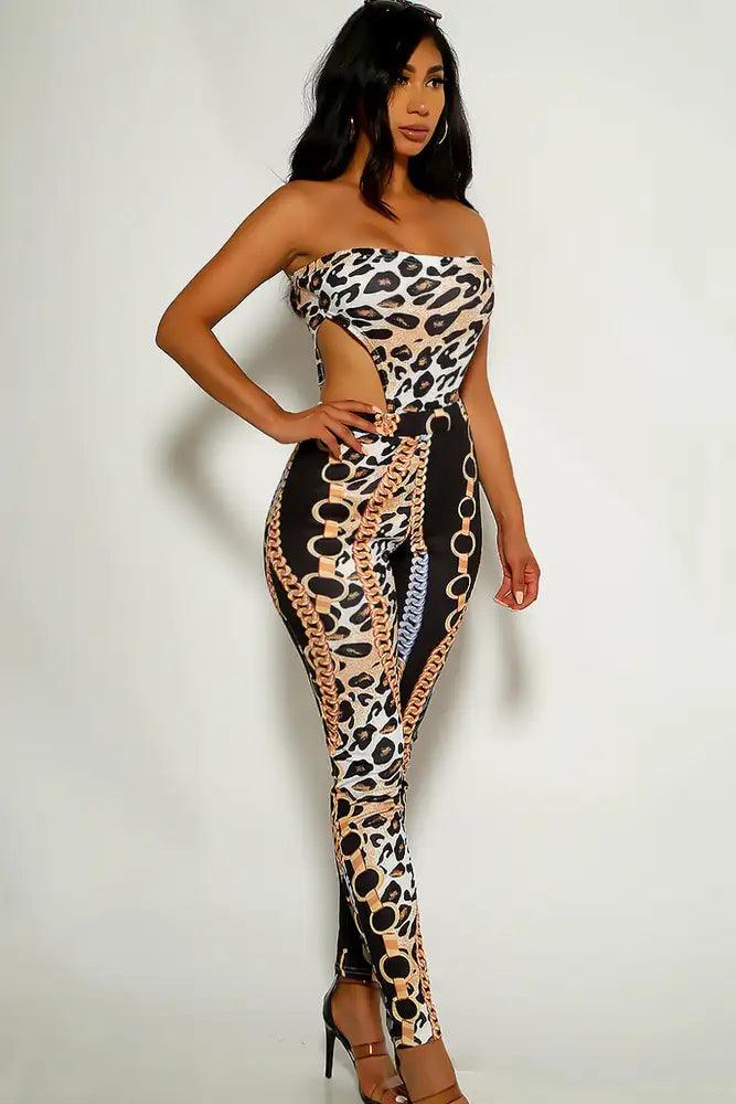 Black Gold Chain Print Two Piece Outfit - AMIClubwear