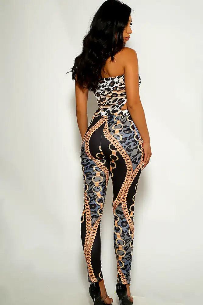 Black Gold Chain Print Two Piece Outfit - AMIClubwear