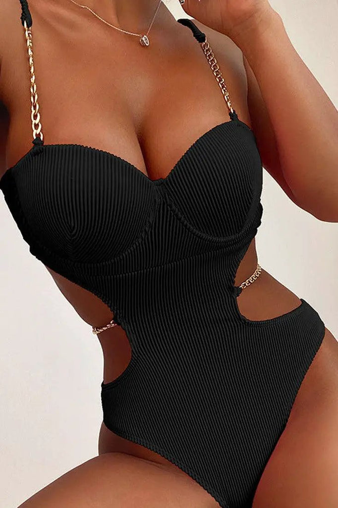 Black Gold Chain Straps 1pc Monokini