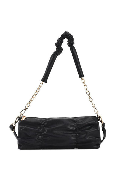Black Gold Chain Straps Ruched Handbag - AMIClubwear