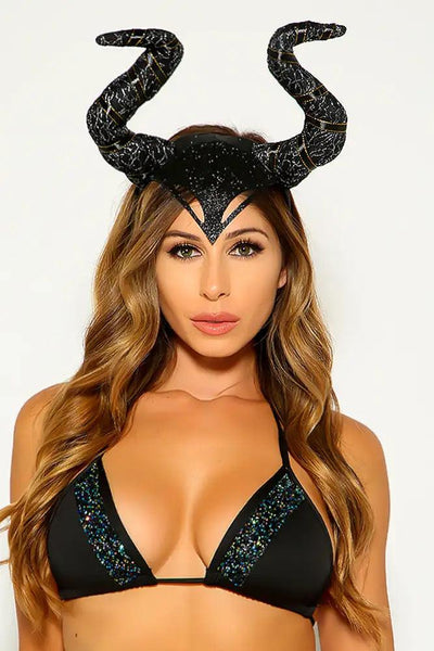Black Gold Evil Queen Glitter Horns Headband - AMIClubwear
