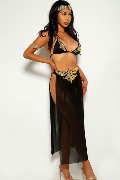Black Gold Goddess Cleopatra 3 Piece Costume - AMIClubwear