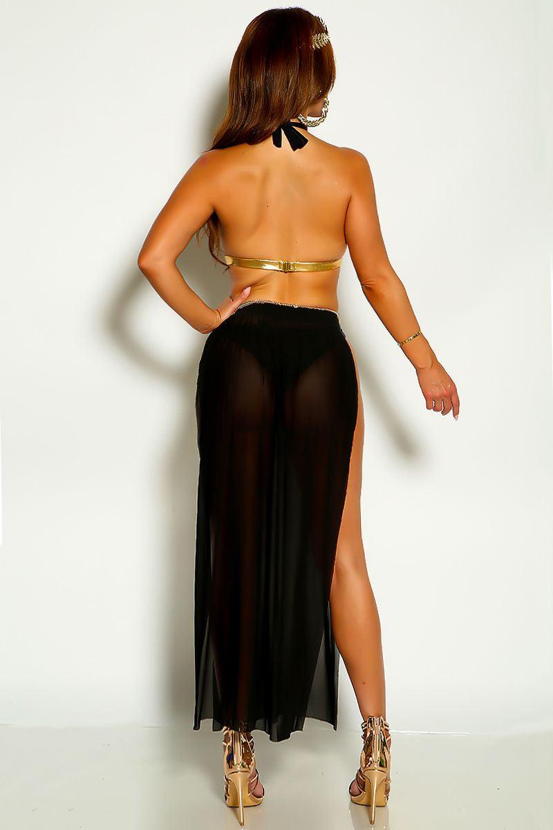 Black Gold High Polish Detail Goddess Two Piece Costume - AMIClubwear