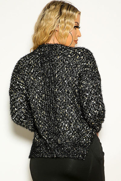 Black Gold Long Sleeve Knitted Sweater - AMIClubwear
