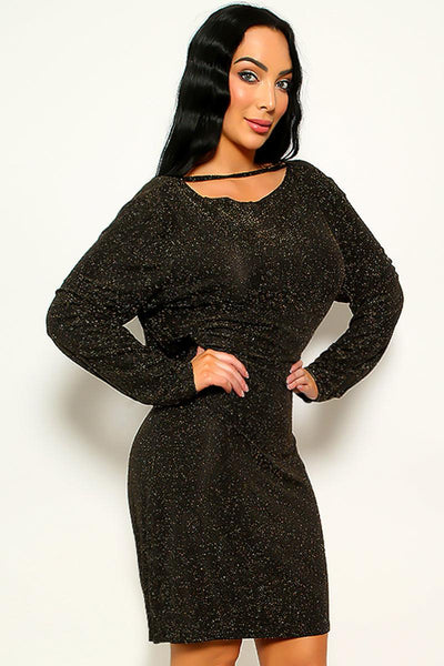 Black Gold Long Sleeve Party Plus Size Dress - AMIClubwear