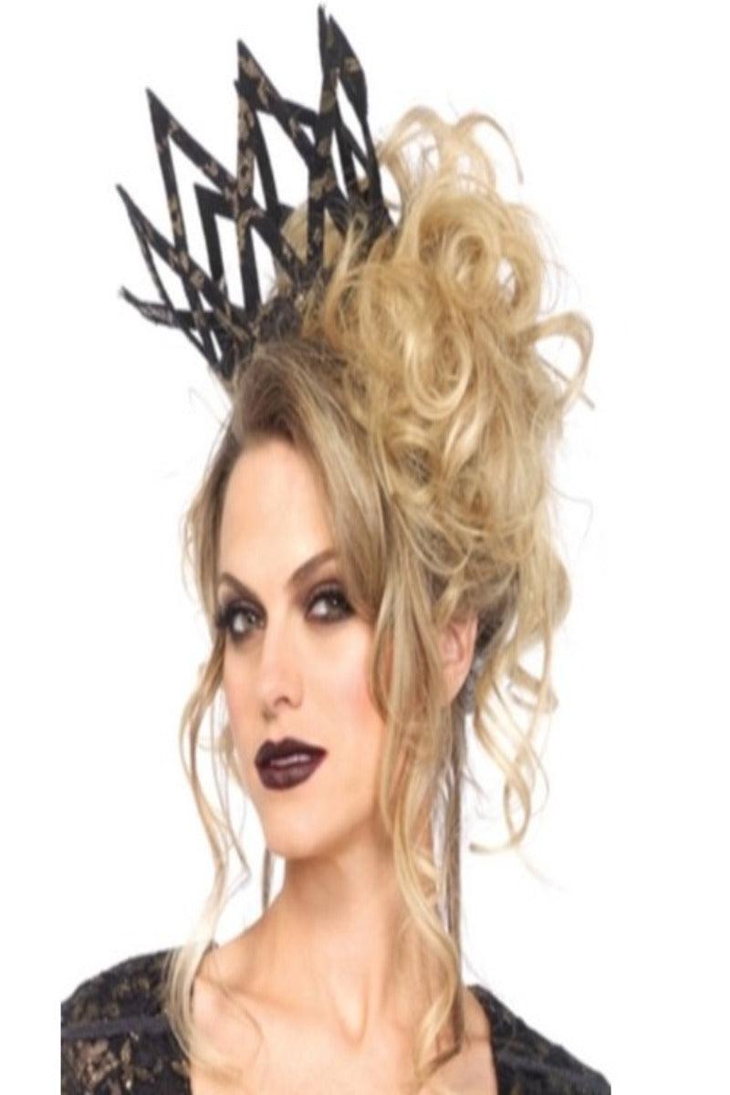 Black Gold Metallic Lace Imperial Crown Costume Accessory - AMIClubwear