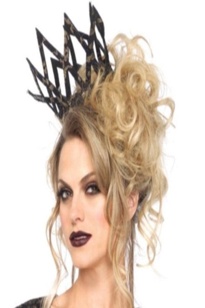 Black Gold Metallic Lace Imperial Crown Costume Accessory - AMIClubwear