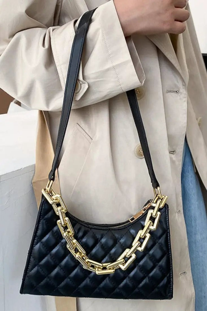 Black Gold Quilted Handbag
