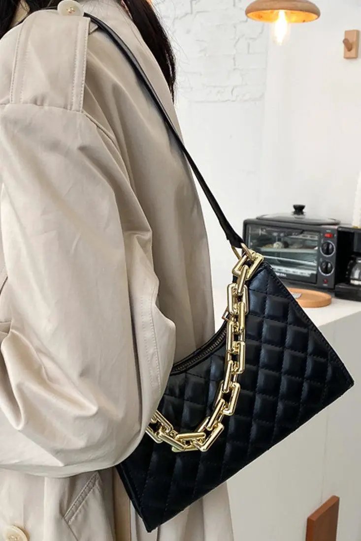 Black Gold Quilted Handbag