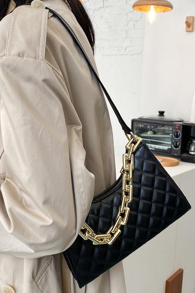 Black Gold Quilted Handbag - AMIClubwear