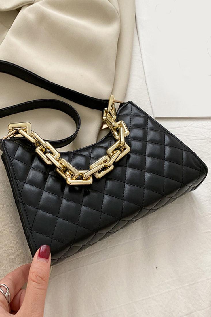 Black Gold Quilted Handbag - AMIClubwear