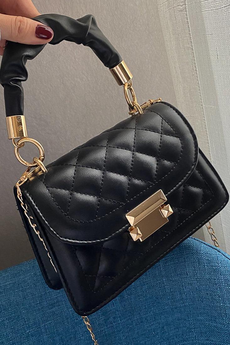 Black Gold Quilted O-Ring Accent Purse - AMIClubwear