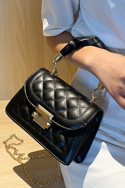 Black Gold Quilted O-Ring Accent Purse - AMIClubwear