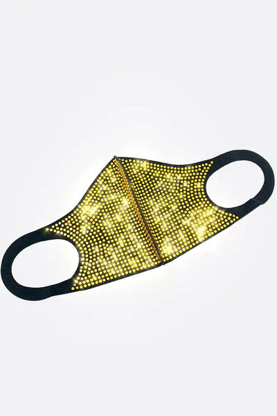 Black Gold Rhinestone Accent Face Mask - AMIClubwear