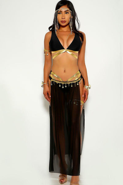 Black Gold Strappy Coin Cleopatra 5 Piece Costume - AMIClubwear