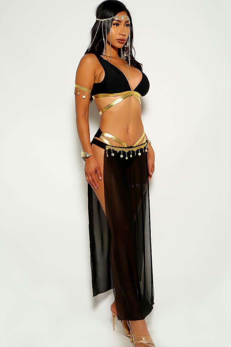 Black Gold Strappy Coin Cleopatra 5 Piece Costume - AMIClubwear