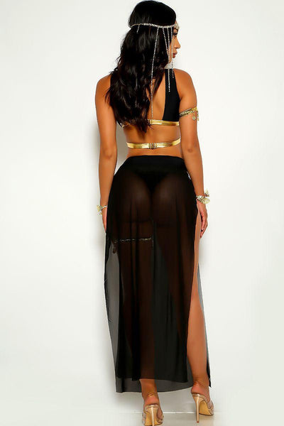 Black Gold Strappy Coin Cleopatra 5 Piece Costume - AMIClubwear