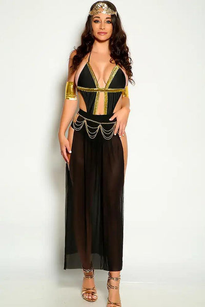 Black Gold Trim Sexy Egyptian Goddess 3 Piece Costume - AMIClubwear