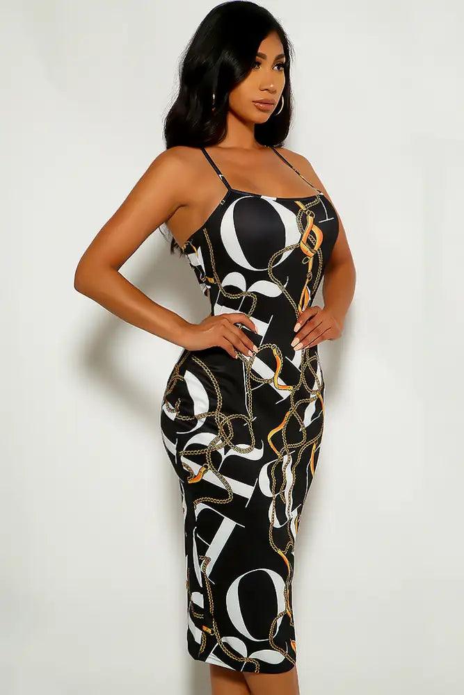 Black Graphic Print Party Dress - AMIClubwear