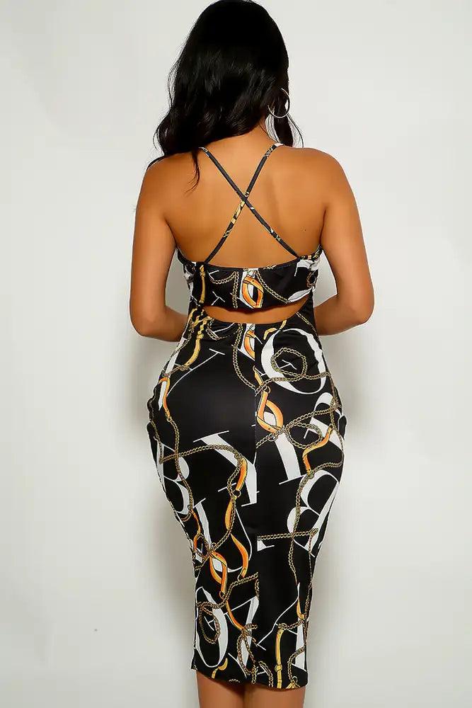 Black Graphic Print Party Dress - AMIClubwear