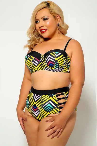 Black Graphic Print Plus Size Two Piece Swimsuit - AMIClubwear