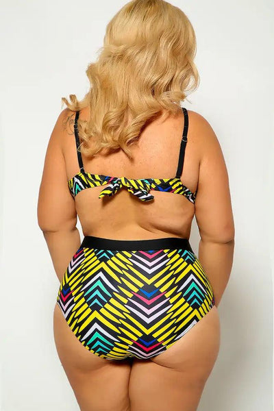 Black Graphic Print Plus Size Two Piece Swimsuit - AMIClubwear