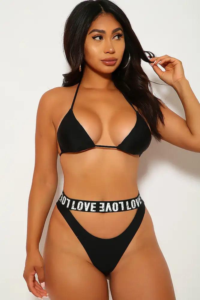 Black Graphic Print Three Piece Swimsuit - AMIClubwear