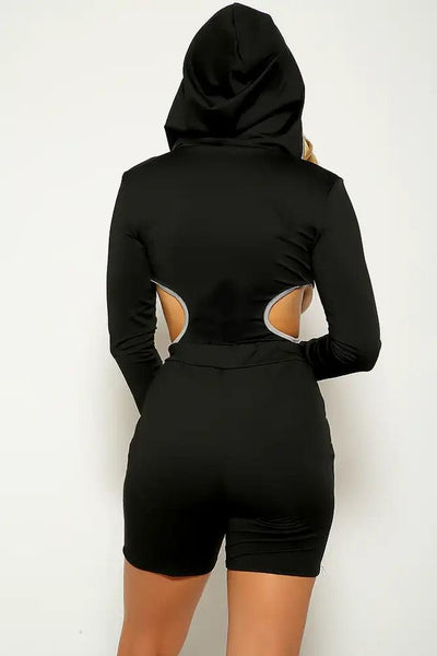 Black Grey Hooded Long Sleeve 2 Piece Outfit - AMIClubwear