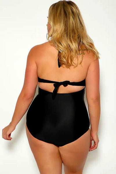 Black Halter Keyhole Detail Padded Plus Size One Piece Swimsuit - AMIClubwear