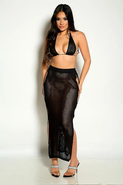 Black Halter Knitted Two Piece Dress - AMIClubwear
