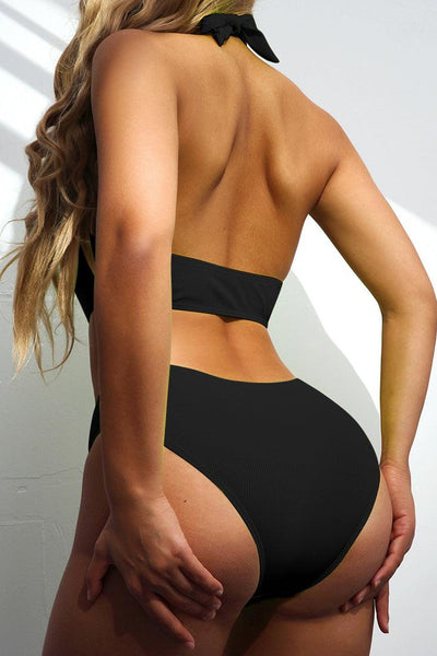 Black Halter O-RIng Accent 1pc Swimsuit - AMIClubwear