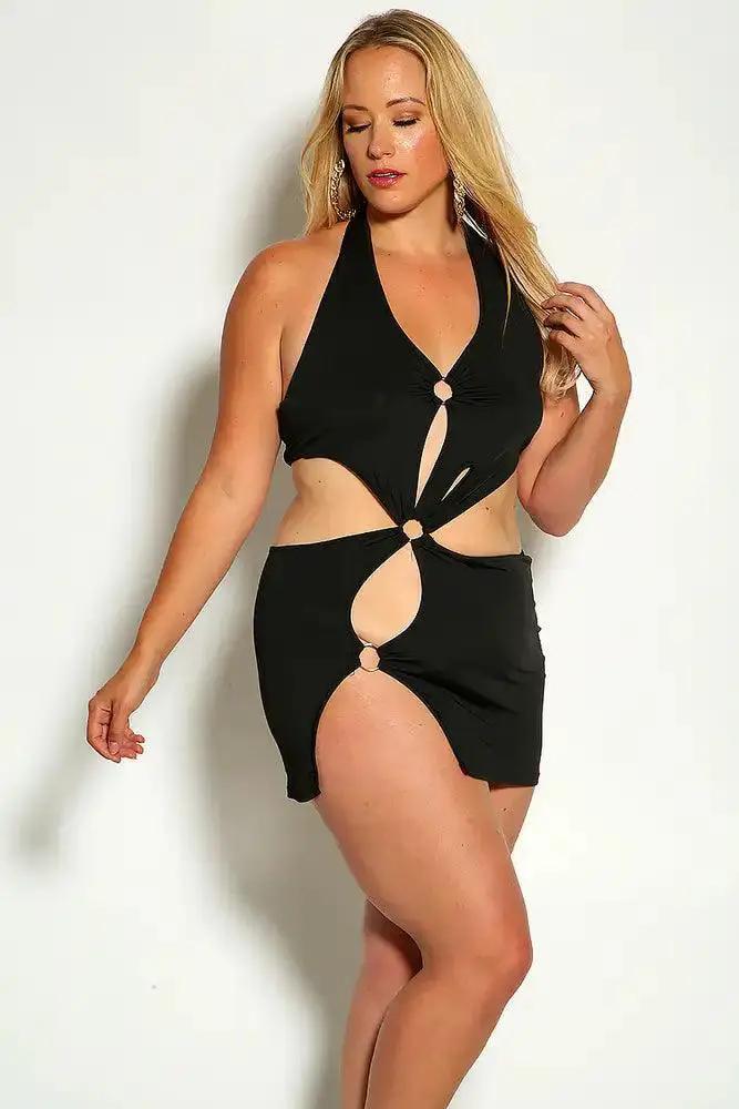 Black Halter O-Ring Cut Out Plus size Party Dress