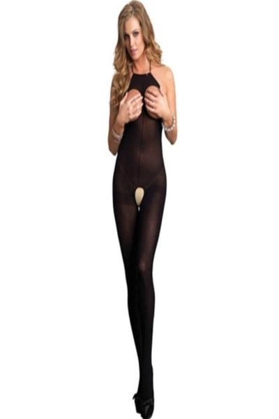 Black Halter Open Cup Bodystocking - AMIClubwear