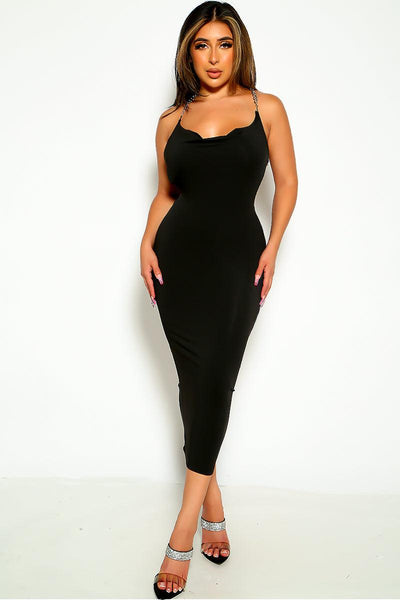 Black Halter Silver Chain Sexy Party Dress - AMIClubwear