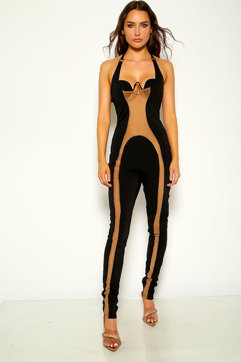 Black Halter Sleeveless Front Wire Detail Sexy Jumpsuit - AMIClubwear