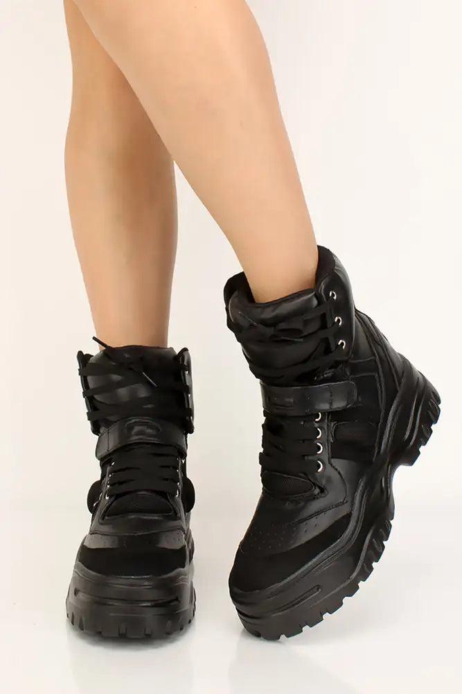 Black High Top Platform Sneakers - AMIClubwear