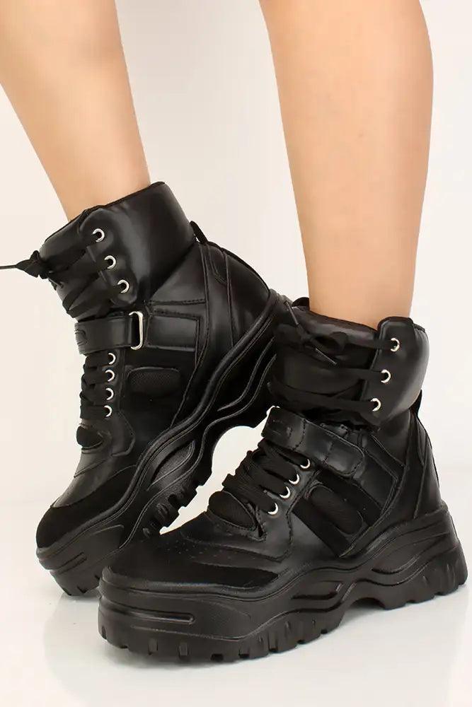 Black High Top Platform Sneakers - AMIClubwear