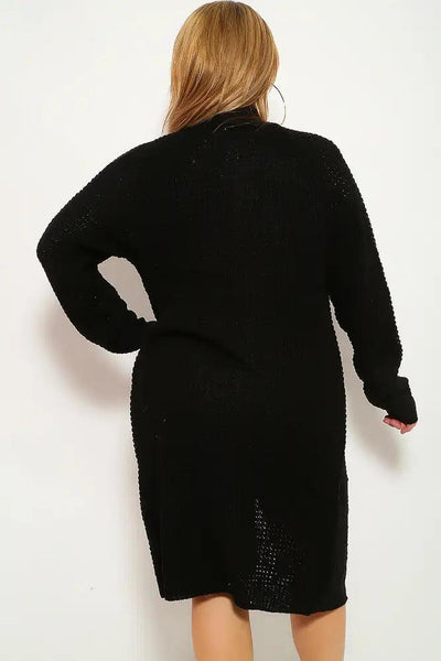 Black Knitted Long Sleeve Plus Size Cardigan - AMIClubwear