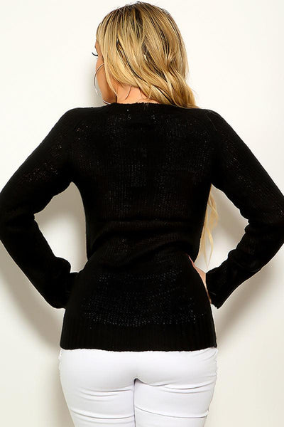 Black Knitted Round Neck Lightweight Sweater - AMIClubwear