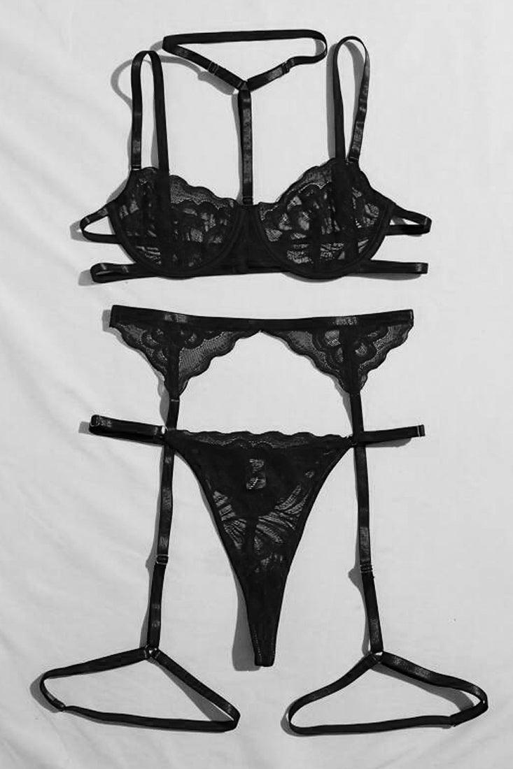 Black Lace Choker Sexy Lingerie 3 Pc Set AMIClubwear Black Lace Choker Sexy Lingerie 3 Pc Set AMIClubwear