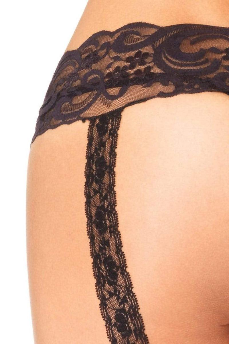 Black Lace Embroidered Garter Belt Stockings - AMIClubwear