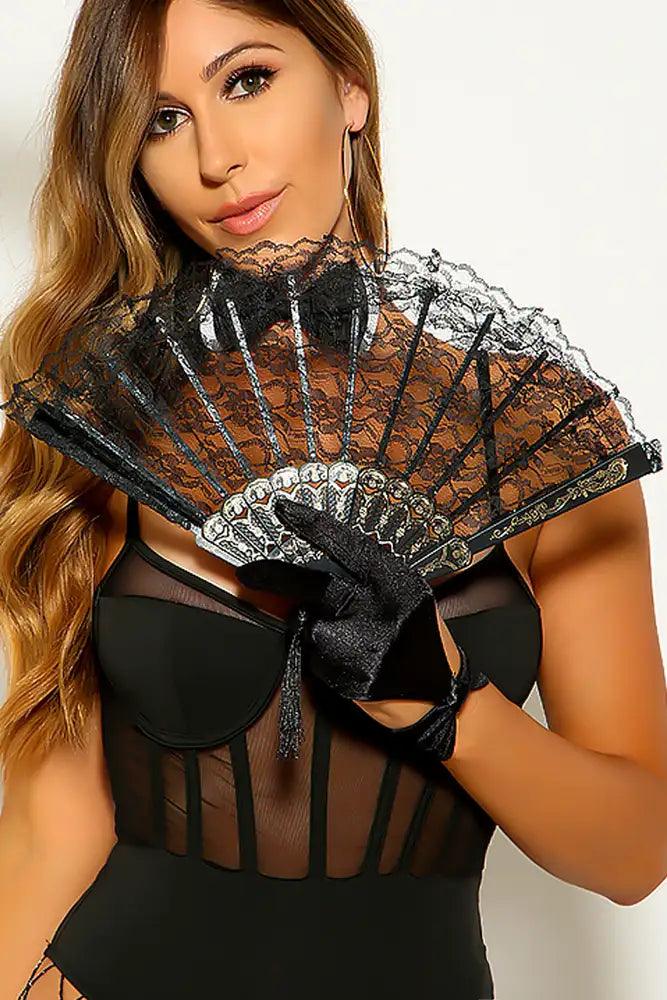 Black Lace Folding Hand Fan - AMIClubwear