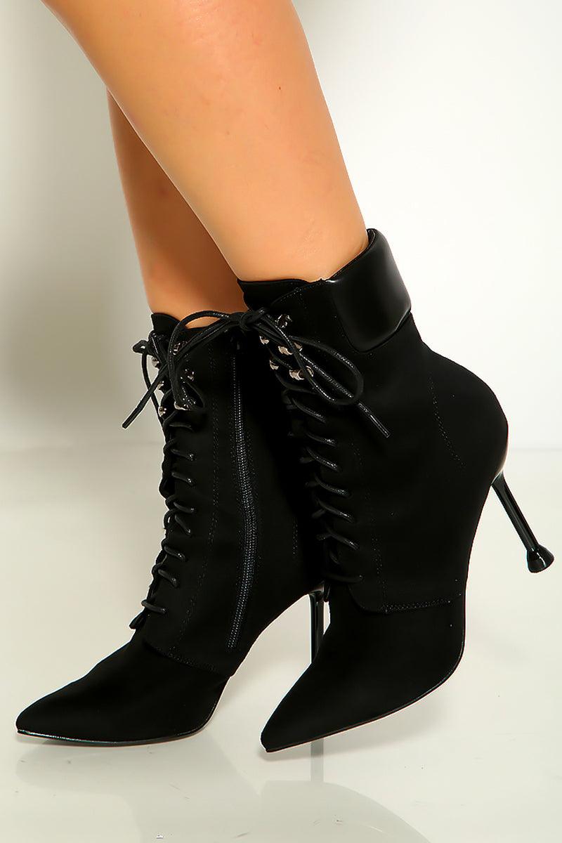 Black Lace Up Ankle High Heel Booties - AMIClubwear