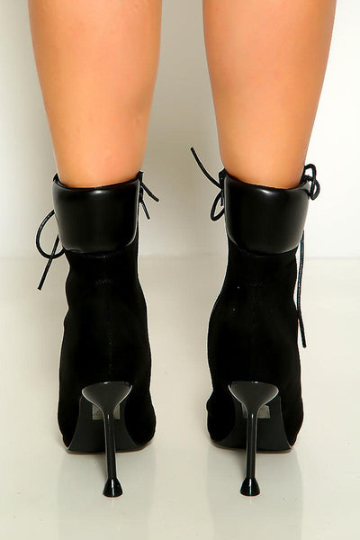 Black Lace Up Ankle High Heel Booties - AMIClubwear