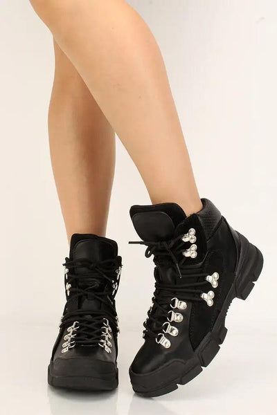 Black Lace Up Platform Sneakers - AMIClubwear