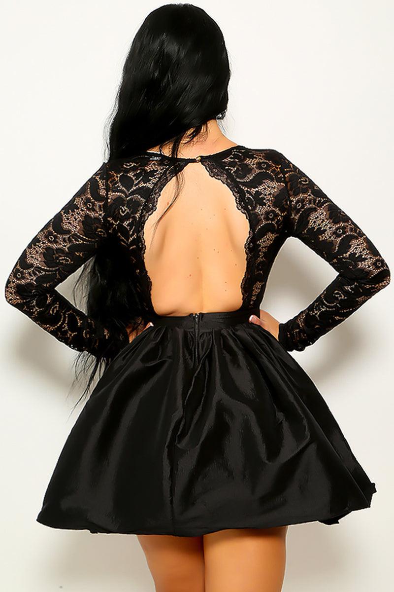 Black Lace V-Neck Zip Up Party Dress - AMIClubwear